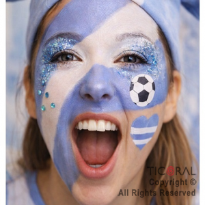 KIT MAQUILLAJE ARTISTICO ARGENTINA MUNDIAL GLITTER CELESTE Y PLATA(BLISTER X 2 UNID-4 GR)+PINCEL+STR